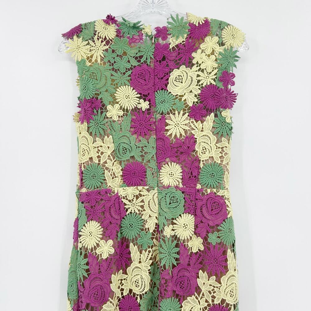 Mikael Aghal Merana 3D Floral Lace Sheath Dress Sz 4 Pink Green Yellow occasion - Picture 10 of 11